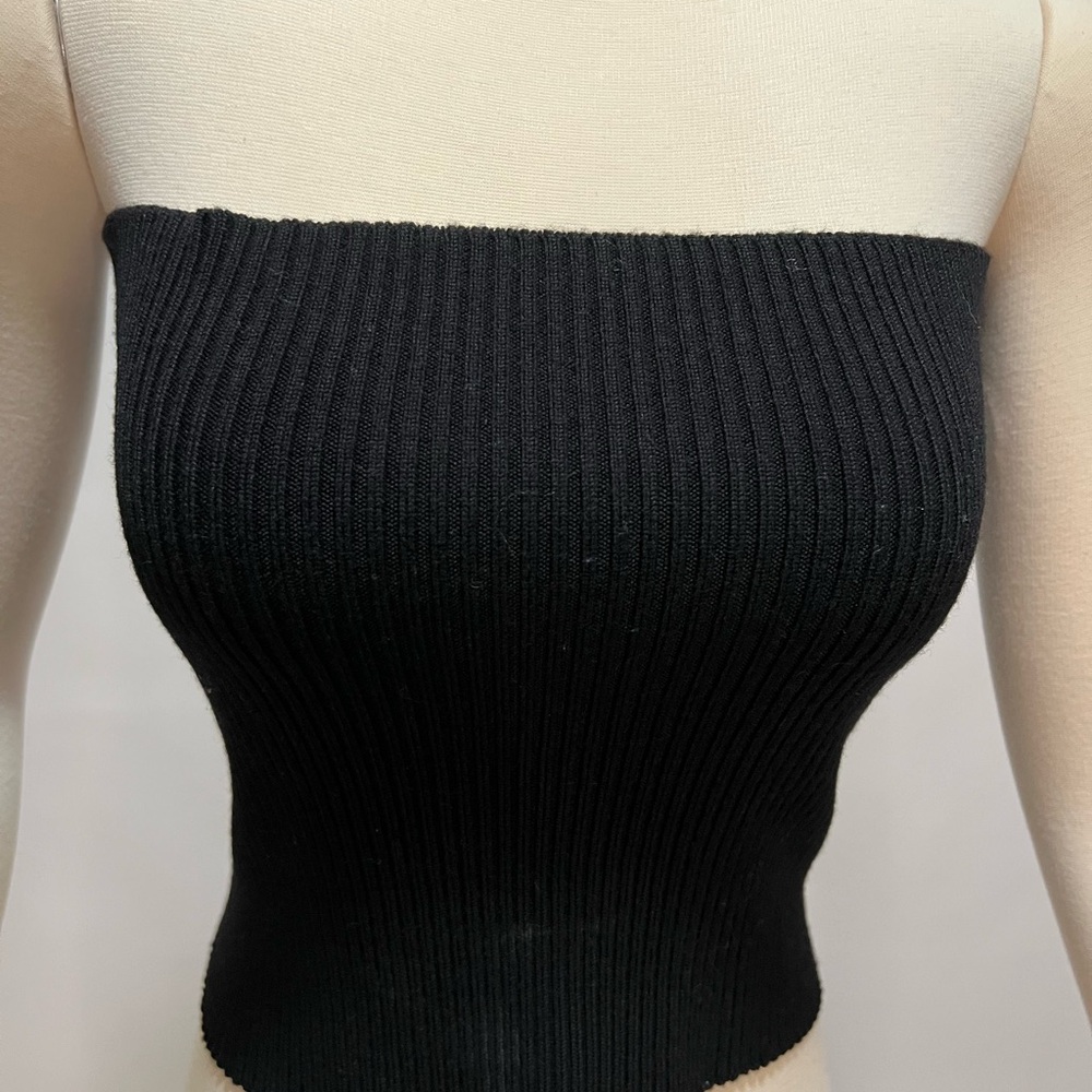 Emporio Armani Black Ribbed Fitted Crop Top